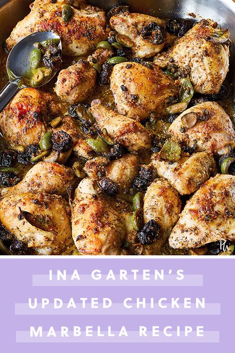 Ina Garten’s Updated Chicken Marbella #purewow #recipe #cooking #ina garten #food #dinner Ina Garten Chicken Marbella, Ina Garten Dinner Party Recipes, Chicken Mirabella Recipe, Chicken Marbella Ina Garten, Chicken Marabelle, Chicken Mirabella, Ina Garten Chicken, Chicken Marbella, Best Ina Garten Recipes