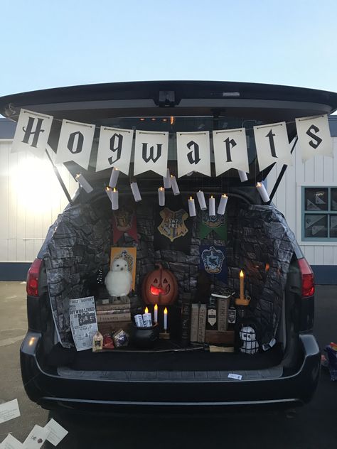 Harry Potter Car Decoration, Haunted Library Trunk Or Treat, Harry Potter Trunk Or Treat Games, Harry Potter Trick Or Trunk Ideas, Harry Potter Trunk Or Treat Ideas For Suv, Harry Potter Truck Or Treat, Trunk Or Treat Ideas For Cars Harry Potter, Harry Potter Themed Trunk Or Treat, Trunk Or Treat Ideas Harry Potter