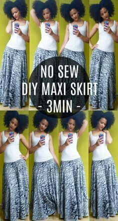 No Sew Maxi Skirt. Make this 'Circle Skirt' in 3 minutes... Video Tutorial - Youtube #diy #easy #NoSew #MaxiSkirt Diy Clothes No Sewing For Teens, Sew Maxi Skirts, Circle Maxi Skirt, Diy Maxi Skirt, Diy Clothes Hacks, Diy Clothes Refashion, Diy Clothes Videos, Skirt Tutorial, Costura Diy