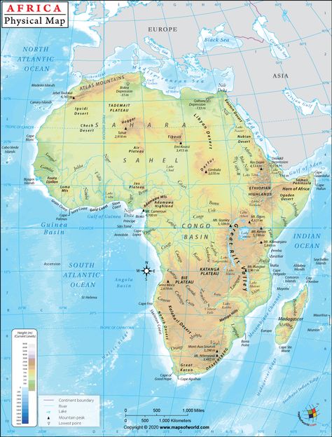 Africa Physical Map | Physical Map of Africa Free Printable World Map, Social Studies Maps, Blank World Map, Ias Notes, Map Skills Worksheets, Learning Maps, Interactive Notebooks Social Studies, Upsc Notes, Geography Worksheets