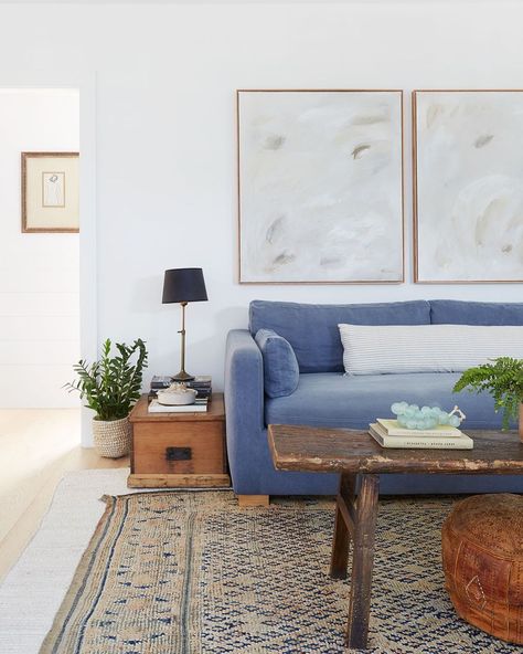 Ashley Ausland on Instagram: “If you’ve been following along for a minute, then you have seen this cozy family room before... BUT if your ready to see more of our 27th…” Layered Rug, Blue Couch, Cozy Family Rooms, Living Room Update, Living Room Inspo, Lounge Room, Interior Inspo, Living Dining Room, Interior Design Living Room