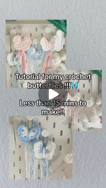 Bluffy on Instagram: "Tutorial for the crochet butterflies !!! Written tutorial, if you’s have any questions, lmk in the comment section and I’ll answer all of them !!!!   I also apologise I’m horrible at making tutorials T^T  Please like save and share !!! :3  #crochet #crochetaddict #crochetersofinstagram #crochetinspiration #crochettutorial #crochettutorials #crochetvideo #crochetpattern #pattern #freepattern #explorepage #explore #crochetbutterflies #crochetkeychain #butterflies #keychain #aesthetic #charms #butterflykeychain #crochetlover #crocheting #crochetfreepatterns #save #cute #sanrio" Butterfly Crochet Patterns Free, Cute Crochet Keychains Patterns, Crochet Charms Tutorial, Crochet Butterfly Keychain Free Pattern, Butterfly Keychain Crochet, Keychain Crochet Tutorials, Cute Crochet Keychain Ideas, Butterfly Crochet Pattern Free, Butterflies Keychain