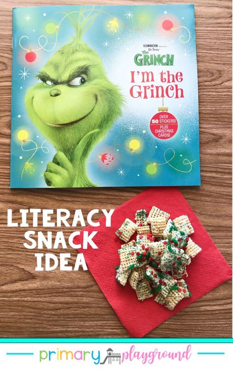 Looking for a fun Grinch activity? We've got you covered with our literacy snack idea for a fun Grinch mix and free printable word search to go along with the book. #kindergarten #booksnack #literacysnack #grinchsnack Preschool Cooking, Scholastic Book Fair, The Grinch Movie, Traditional Books, Preschool Snacks, Gobble Gobble, Christmas Words, Preschool Christmas, Christmas Classroom