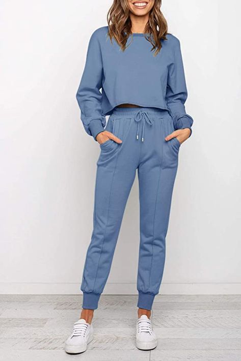 Best Loungewear Sets, Top And Sweatpants, Crop Top And Sweatpants, Crop Top And Pants, Amazon Clothes, Joggers Outfit, Sweatpants Set, Loungewear Sets, Sleepwear & Loungewear