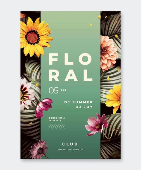 Floral Flyer Template PSD Tropical Event Poster, Floral Flyer Design, Flower Flyer Design, Plant Flyer Design, Typography Flyer Design, Poster Flowers Design, Flower Graphic Design Poster, Music Festival Poster Design Inspiration, Spring Design Graphic