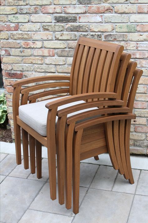 The Outdoor Interiors Eucalyptus Deluxe Stacking Arm Chair with Olefin Cushion provides elegance, comfort and pairs well with many tables. Outdoor Stacking Chairs, Advanced Woodworking Plans, Terrace Furniture, Wooden Sofa Set Designs, Drawing Room Interior Design, Chair Design Wooden, Outdoor Wood Furniture, Furniture Details Design, Wooden Chairs