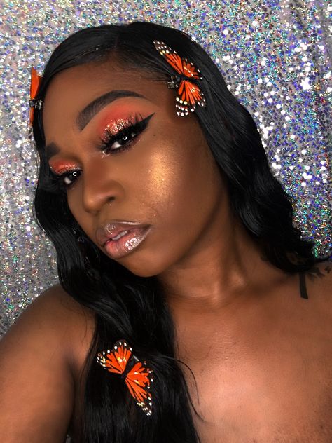 Orange glitter Monarch Butterfly Eye Makeup, Butterfly Eye Makeup, Butterfly Eyes, Orange Glitter, Monarch Butterfly, Eye Makeup, Glitter, Orange, Makeup