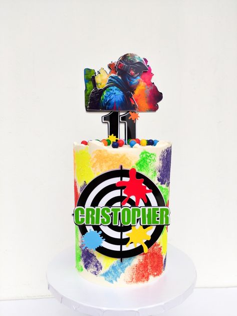 Paintball cake torta paintball Lasertag Cake Ideas, Paintball Cupcakes, Paintball Cake, Paintball Birthday, Paintball Party, 13 Birthday Cake, Ball Birthday, Cake Inspo, Laser Tag