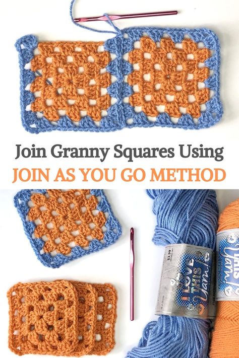 Granny Squares Join As You Go, How To Crochet Granny Squares Together As You Go, How To Join Crochet Motifs, Attaching Crochet Squares, Join As You Go Granny Square Blankets, How To Join As You Go Granny Squares, Crochet Blanket Joining Squares, Make Granny Squares, Jaygo Crochet Granny Squares