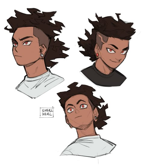 Black And White Hair Character Design, Black Hair Styles Drawing, Black Man Hairstyle, Black Character Design Male, Black Male Character Design, Black Character Design, Character Design Challenge, Black Cartoon Characters, Animation Character