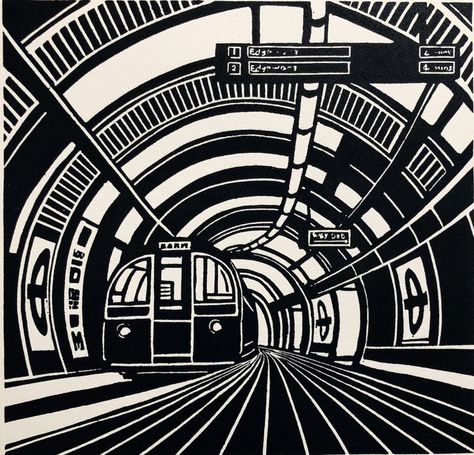 London Snow, Linocut Artists, Art Alevel, A Level Art Sketchbook, Underground Art, Linocut Printmaking, Lino Art, Linocut Art, Artist Sketchbook