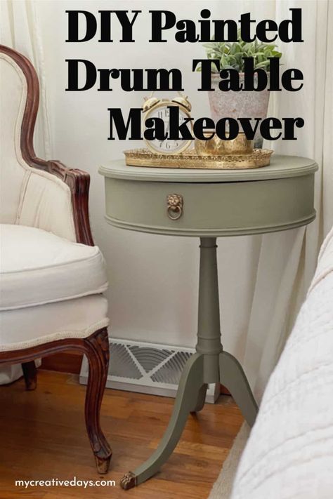 DIY Painted Drum Table Makeover - My Creative Days Drum Table Makeover, Buffet Makeover Diy, Painted Tables, Diy Furniture Makeover Ideas, Buffet Makeover, Diy Dresser Makeover, Drum Pedal, Drum Coffee Table, Chalk Painting