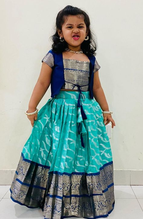 Paavadai Sattai For Kids, Kids Langa Blouse Designs, Pattu Langa Blouse Designs For Kids, Pattu Frocks For Kids, Kids Pattu Langa Designs, Pattu Langa For Kids, Pattu Pavadai For Kids, Pattu Lehenga For Kids, Langa Blouse For Kids