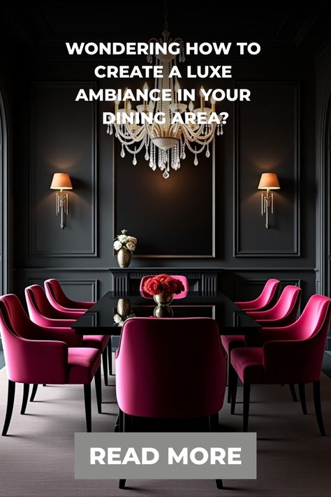 Luxurious dark dining space with crystal chandelier and velvet chairs Dramatic Dining Room Colors, Color Drenched Dining Room, Traditional Glam Dining Room, Dark Wall Colors, Moody Dining Room Ideas, Dining Room Paint Color Ideas, Dining Room Paint Color, Moody Dining Room, Dining Room Glam