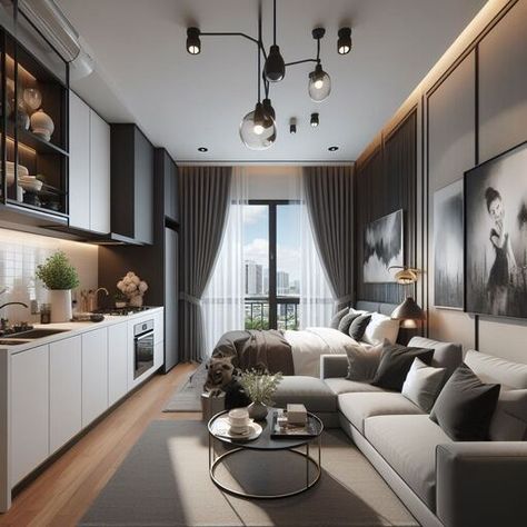 Industrial Style Studio Apartment, 26sqm Condo Interior Design, Studio Type Interior Design, Condo Studio Type Interior Design, Modern Studio Apartment Ideas, Single Apartment, Studio Apartment Living, Condo Interior Design, Mini Loft