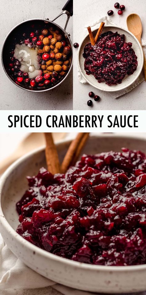 Traditional cranberry sauce gets a spicy makeover to keep Thanksgiving interesting! Infused with cinnamon and cloves, this spiced cranberry sauce will add a little flair to your holiday spread. via @frshaprilflours Cranberry Sauce Rosemary, Cranberry Whiskey Sauce, Cranberry Sauce With Rosemary, Cranberry Sauce With Cinnamon, Ginger Cranberry Sauce, Drunken Cranberry Sauce, Thick Cranberry Sauce, Spiced Cranberry Sauce, Small Batch Cranberry Sauce