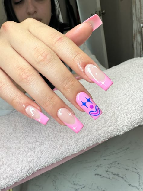 Medium Nail Art, Pink Clown Nails, Clown Acrylic Nails, Clown Nails Acrylic, Vaporwave Nails, Clown Nails Designs, Clowncore Nails, Square Nail Inspiration, Gelx Apres Nails