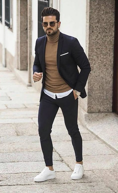 Suits Wedding Men, Turtleneck Outfit Men, Men Turtleneck, Sweater Outfits Men, Party Outfit Men, Stylish Mens Suits, Blazer Outfits Men, Smart Casual Menswear, Mens Business Casual Outfits