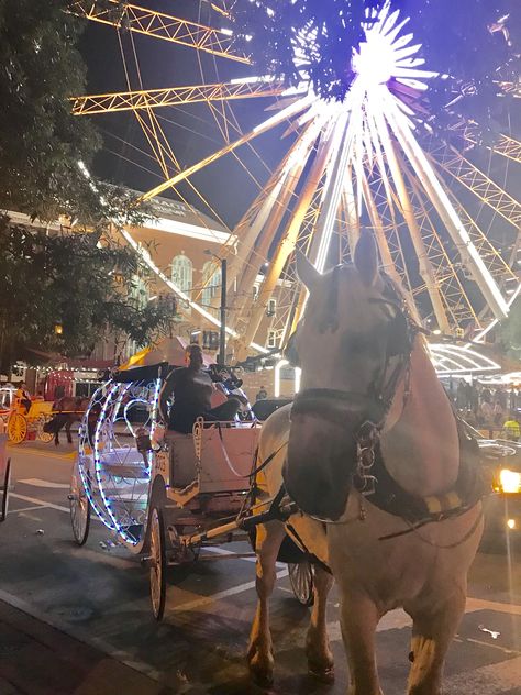 Skyview Ferris Wheel downtown Atlanta Georgia horse and carriage rides nearby streets Atlanta Georgia Aesthetic, Savanna Georgia, Atlanta Georgia Downtown, Birthday 21, Carriage Ride, Blue Ridge Georgia, Downtown Atlanta, Romances Ideas, European Aesthetic