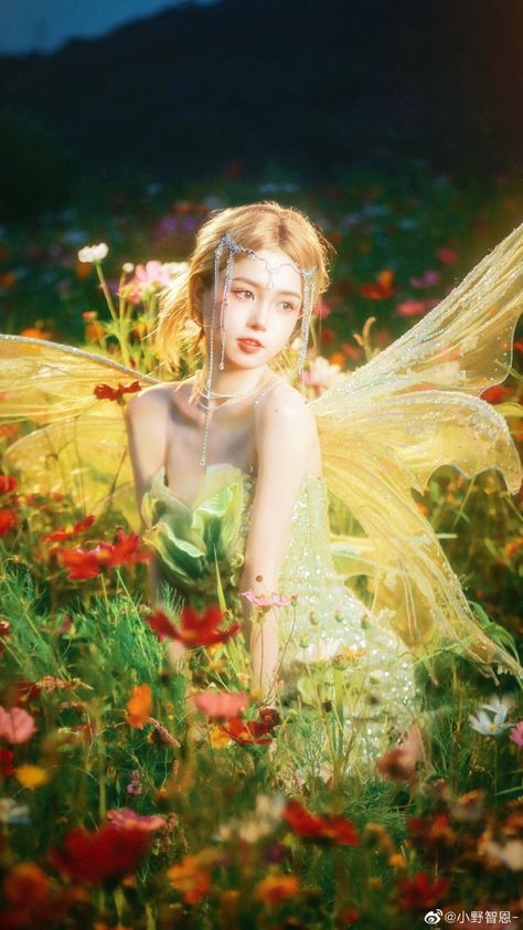 Korean Fairy Aesthetic, Flower Fairy Photoshoot, Fairy Cosplay Photoshoot, Fairy Shoot Ideas, Ren Faire Fairy Costume, Fairy Concept Photoshoot, Fairy Theme Photoshoot, Ulzzang Fairy, Fairy Poses Reference