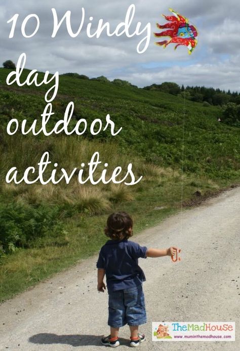 10 Windy day outdoor activities via The Mad House.  Get outside and play no matter what the weather Wind Activities, What To Do Outside, Outdoor Kindergarten, Outdoor Learning Activities, Kite Making, Backyard Activities, Uv Tattoo, Getting Outside, Family Tips