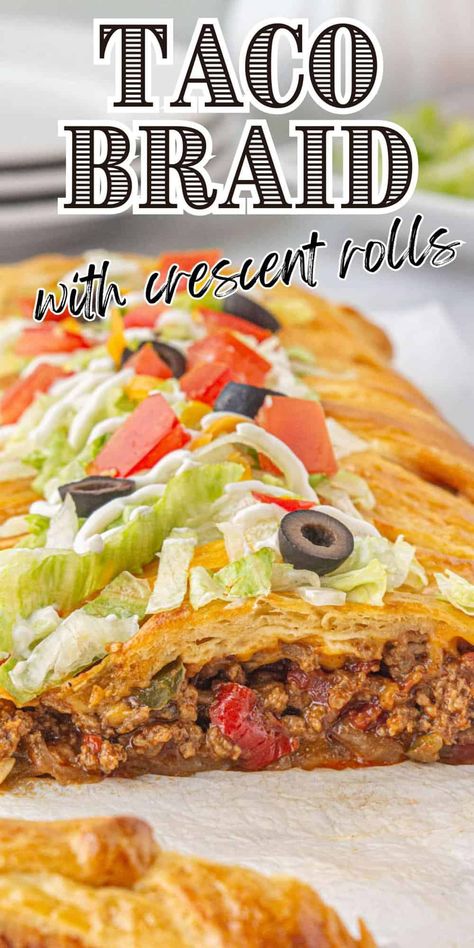 Dinner Braid Recipe, Taco Braid Crescent Rolls, Taco Crescent Bake, Taco Braid Recipe, Taco Pie With Crescent Rolls, Taco Ring With Crescent Rolls, Taco Bread, Taco Crescent Rolls, Recipe With Crescent Rolls