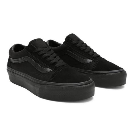 Vans Old School Platform, Black Platform Vans, Takuache Girl Outfits, Vans Platform, All Black Vans, Skater Vans, Old Skool Platform, Vans Old School, Platform Vans