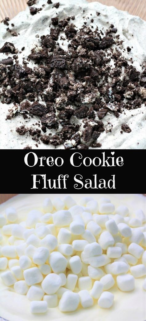 Oreo Salad Instant Pudding, Oreo Salad Recipe, Fluff Salad Recipes Cool Whip, Oreo Fluff Salad, Oreo Cookie Salad, Oreo Salad, Half Strawberry, Fluff Salads, Cookie Salad