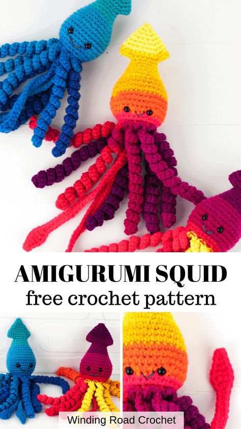 How to Crochet: Preemie Crochet Squid - Winding Road Crochet Crochet Squid Pattern, Bunny Lovey Crochet Pattern, Squid Pattern, Crochet Squid, Winding Road Crochet, Stuffed Animal Pattern, Preemie Crochet, Octopus Pattern, Octopus Crochet Pattern