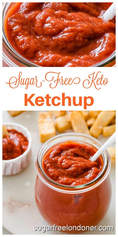 It only takes 30 minutes to make your own homemade sugar free ketchup. Enjoy your burgers, hot dogs and low carb chips without loading up on carbs! This sweet, tangy keto ketchup recipe is super simple and tasty. rn3 main ingredients plus spicesrn1 minute prep, ready in 30 minutesrnAuthentic tomato ketchup flavor: Sweet and tangyrnSmooth texturernNatural ingredientsrnKeto-friendly: only 0.7g net carbs per tablespoon#sugarfreeketchup #ketoketchup Keto Ketchup Recipe, Keto Restart, Sugar Free Ketchup Recipe, Ketchup Recipes, Keto Ketchup, Healthy Condiments, Keto Sauce, Low Carb Ketchup, Keto Dips