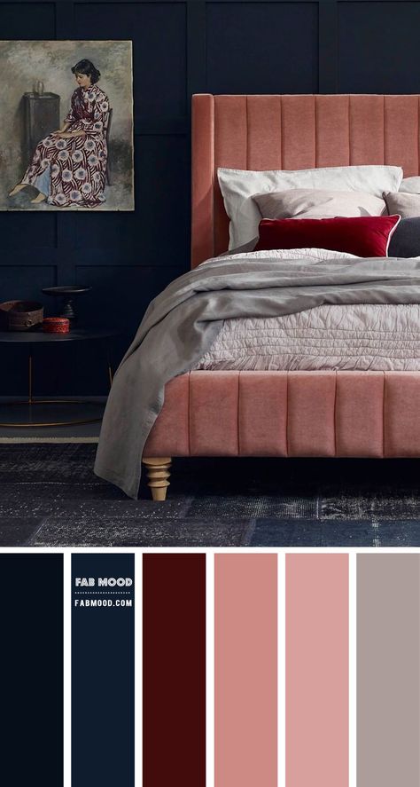 Raise hand up if you want to add some cool hues in your life with Blue Bedroom Design! Dark blue is a highly sophisticated color that would... Bedroom Inspirations Master Color Schemes Navy Blue, Dark Pink Bedroom Ideas, Navy Blue And Pink Bedroom, Maroon Bedroom, Raise Hand, Burgundy Bedroom, Blue And Pink Bedroom, Navy Bedrooms, Dark Blue Bedrooms