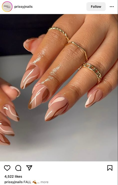 Copper Almond Nails, Short Fall Acrylic Nails Almond, Autom Nails, Simple Nail Designs For Fall, Almond Nails Designs Winter, Simple Fall Nail Designs, Natrual Nails, Nurse Nails, Simple Fall Nail