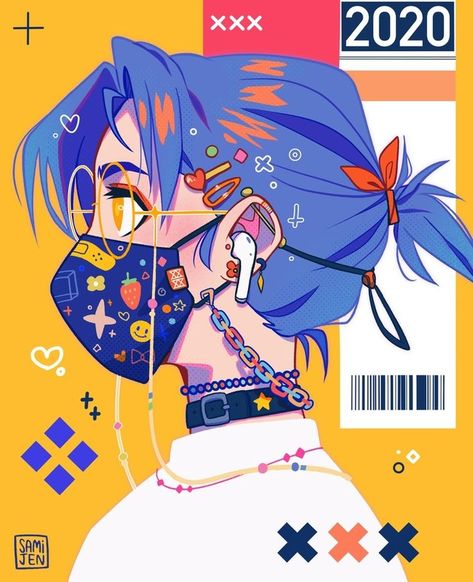 New Normal, Blue Hair, Anime Character, Mask, Twitter, Hair, Anime, Blue, Art