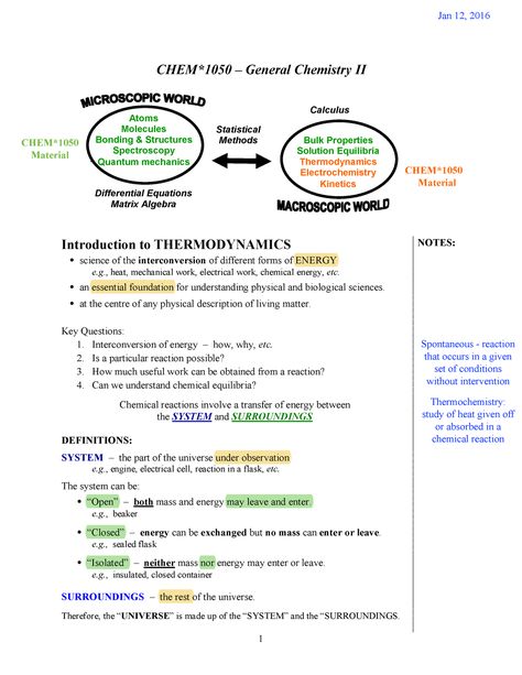 Thermochemistry - Jan 12, 2016 CHEM*1050 – General Chemistry II CHEM*1050 Material Atoms Molecules - Studocu General Chemistry, Chemical Energy, Differential Equations, Electrical Work, Lectures Notes, Quantum Mechanics, Final Exams, Science Biology, Calculus