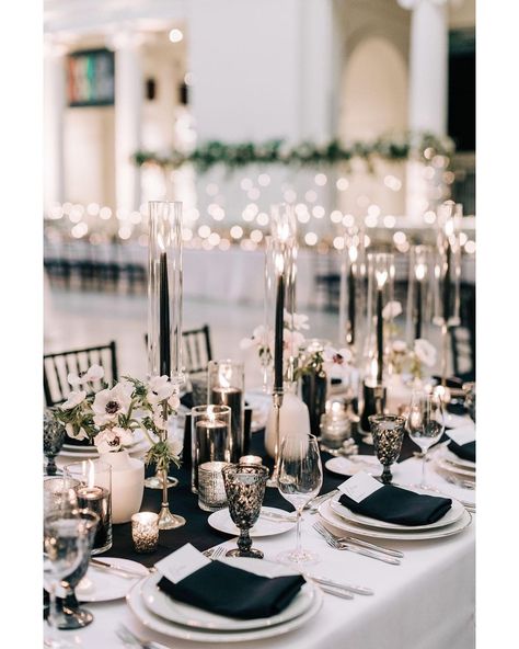 Rebecca Haley Photography📷 (@rebeccahaleyphotography) • Instagram photos and videos White And Gold Wedding Aesthetic, Black Table Runner Wedding, Gala Event Decor, Black And White Centerpieces, 2026 Wedding, Emerald Green Weddings, White Wedding Theme, Dream Wedding Decorations, Wedding Aesthetics