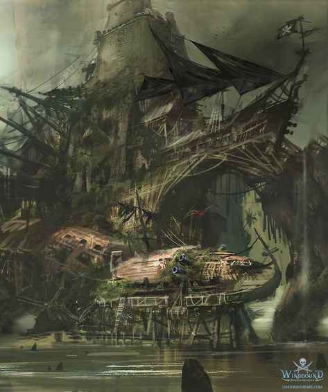 ArtStation - Windbound: Pirate's Revenge, Lino Drieghe Pirate Island Art, Pirate Island, Pirate Art, Guild Wars 2, Pirate Adventure, Guild Wars, 다크 판타지, Fantasy Castle, Fantasy Setting