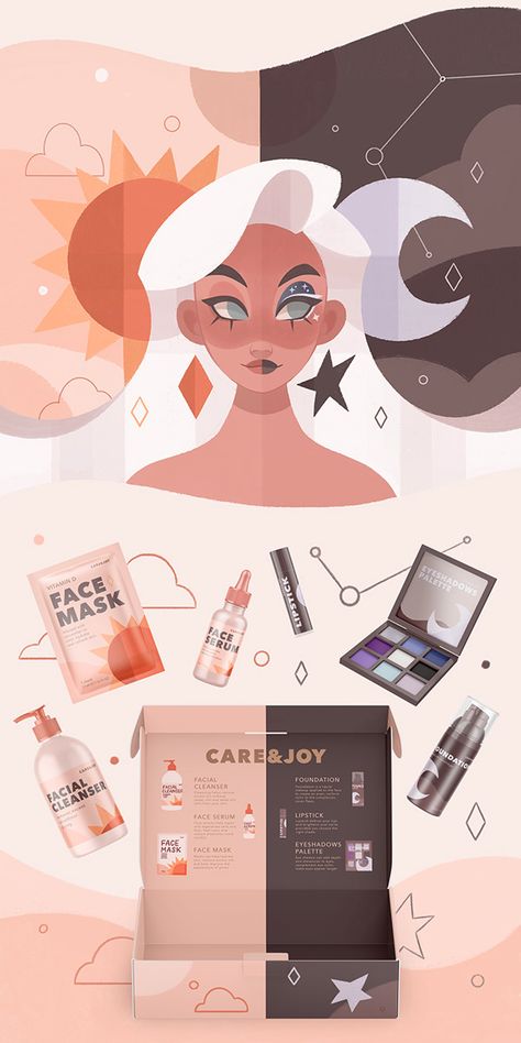 Beauty Box Packaging, Cosmetics Illustration, Illustration Projects, Modern Packaging, Cosmetic Packaging Design, Take Care Of Your Skin, Branding Design Packaging, Food Graphic Design, Enjoy Yourself