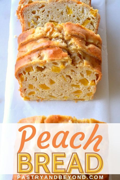 Loaf Bread Desserts, Peach Loaf Recipes, Peach Loaf Bread, Easy Peach Muffin Recipes, Peach Loaf Cake Recipes, Canned Peach Bread Recipe, Savory Quick Breads Recipes, Nectarine Bread Recipes, Fresh Peach Bread Recipe