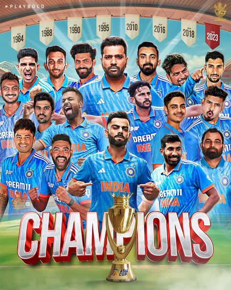 Asia Cup 2023 team India 8th time Champions Cricket Time, Indian Cricket Team, 2024 Quotes, Cricket Poster, World Cup Teams, Red Background Images, India Cricket Team, World Cup Champions, Team India