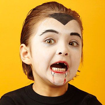 For vampires, the fun begins at sundown. Painted-on fangs complete the look but don't get in the way of chowing down on candy. Dracula Face Paint, Face Paint Ideas For Kids, Vampire Face Paint, Paint Ideas For Kids, Halloween Face Paint Ideas, Witch Face Paint, Kids Halloween Face, Face Painting Halloween Kids, Monster Face Painting