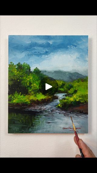 Beautiful "Tranquil River" landscape painting 🏔️🌳🌿💧⛅/Acrylic on paper 🖌️ #easy #beautiful #landscape #painting #acrylicpainting #acrylic #art #paper #sky #river #reflection #trees #cloudy #peaceful #chill | Hamlet Shougrakpam Art | Hamlet Shougrakpam Art · Original audio Hamlet Shougrakpam Art, River Painting Easy, River Reflection, River Painting, River Landscape, Acrylic On Paper, Acrylic Art, Landscape Painting, Art Original