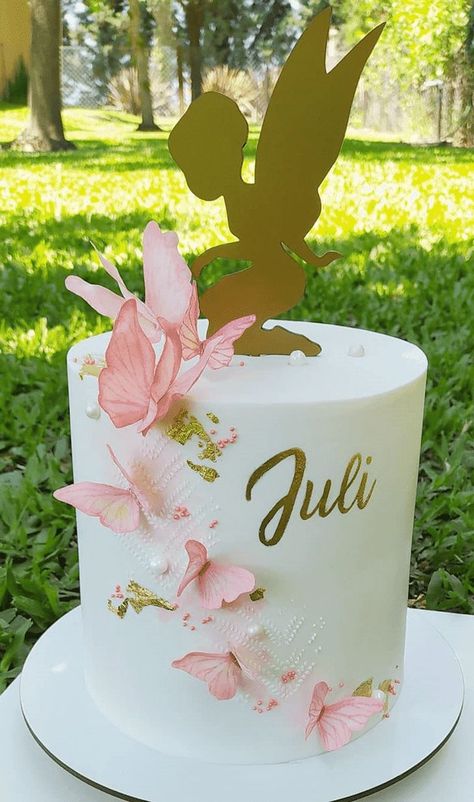 Tinkerbell Cake Design, Butterfly Theme Cake, Graduation Cake Ideas, Tinkerbell Birthday Cakes, Garden Birthday Cake, Cake Design Images, Butterfly Themed Birthday Party, Fairy Birthday Cake, Tinkerbell Birthday