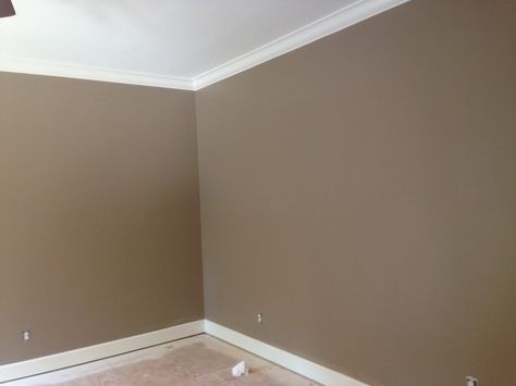 Benjamin Moore Alexandria Beige Dark Beige Walls Living Room, Dark Tan Bedroom Walls, Dark Beige Bedroom Walls, Whipped Mocha Benjamin Moore, Dark Beige Paint Colors, Dark Beige Room, Alexandria Beige Benjamin Moore, Benjamin Moore Alexandria Beige, Dark Beige Paint