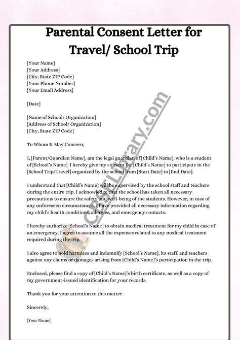 Consent Letter | Format, Sample and How To Write a Consent Letter for School? - CBSE Library Parent Consent Letter, Consent Letter Format, Consent Letter Sample, Consent Letter, Letter Writing Examples, Letter Format Sample, Letter Writing Samples, Parental Consent, School Field Trip