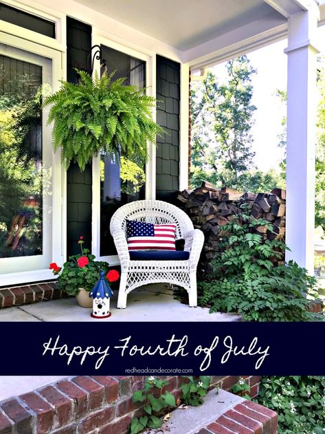 Patriotic Porch Ideas, Repurposed Candle Sticks, Patriotic Bedroom, Patriotic Porch Decor, Patriotic Christmas Tree, Patriotic Candles, Patriotic Porch, Patriotic Centerpieces, Summertime Decor