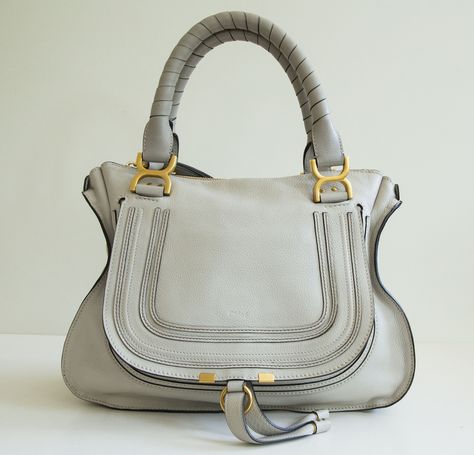 Chloe Marcie Satchel Medium Shoulder Bag in Light Gray Leather in Very Good Condition - Etsy Chloe Marcie Medium, Chloe Marcie, Grey Leather, Flap Pocket, Inside Pocket, Chloe, Purses And Handbags, Light Grey, Satchel