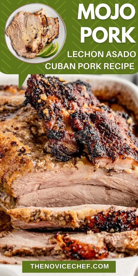 This tender Cuban pork is packed with flavor from the inside out thanks to its mojo marinade made with garlic and all kinds of citrus fruits like oranges, lemons, and limes. Once you pop it into the oven, it's quite effortless. Pork Loin Marinade, Mojo Sauce Recipe, Cuban Mojo Pork, Cuban Pork Roast, Cuban Mojo Marinated Pork, Pork Marinade Recipes, Pork Loin Oven, Pork Oven, Mojo Marinade