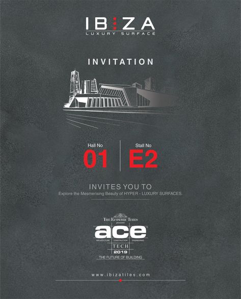 Explore the Mesmerising Beauty of HYPER-LUXURY SURFACES.  Ibiza Luxury Surface #Acetech Mumbai 2019  #ibiza #acetech2019 #invitation #exhibition #exhibition2019 #bombayexhibition #ibizaluxurysurface #uniqueness #homeidea #Gujarat #india #morbi #ceramictiles #ceramic #tile #slabs #marble #decor Iijs Exhibition Invite, Expo Invitation Design, Corporate Invite Design, Exhibition Invitation Card Design, Corporate Invitation Card Design, Exhibition Invitation Design, Exhibition Invitation Card, Expo Invitation, Tile Exhibition