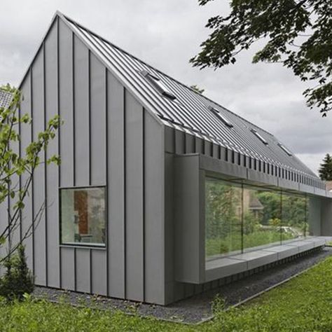 Ready-made Luxury Prefabricated Light Steel Huts - Buy Luxury Villa And Prefabricated House,China Prefab House,Prefab Steel Building Product on Alibaba.com Zinc Cladding, Zinc Roof, Home Designs Exterior, House Cladding, Suburban House, Metal Siding, Modern Barn House, Historic House, Standing Seam