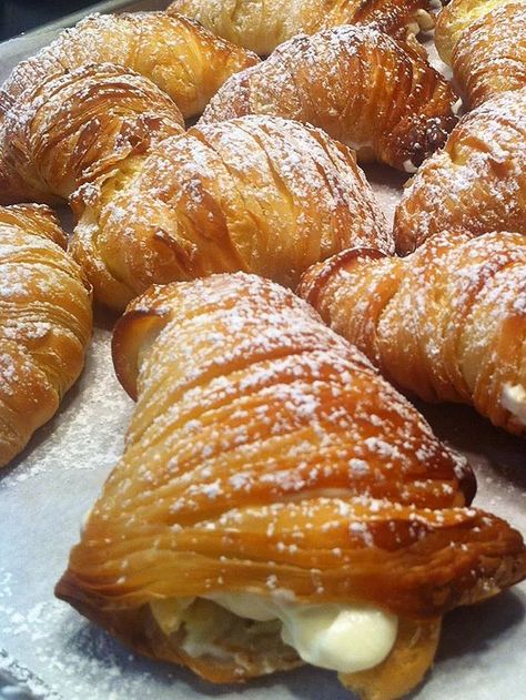 Sfogliatelle Ricce Recipe | Allrecipes Italian Baked Goods, Lobster Tail Pastry, Sfogliatelle Recipe, Random Desserts, Napoleons Recipe, Thm Sweets, Italian Sweets, Cream Horns, Italian Pastries